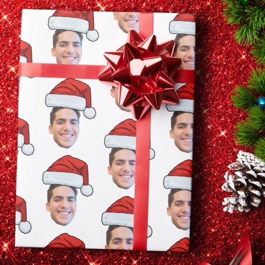 Kerst Aangepaste Gezicht Foto Santa Hat Gift Cadeaupapier