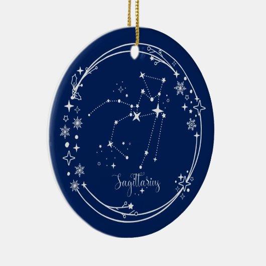 Kerst Aangepaste Naam Boogschutter Blauw Zilveren  Keramisch Ornament (Rechts)