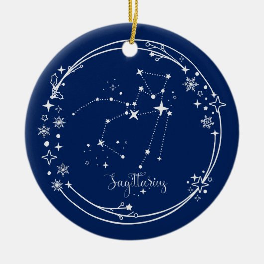 Kerst Aangepaste Naam Boogschutter Blauw Zilveren  Keramisch Ornament (Voorkant)