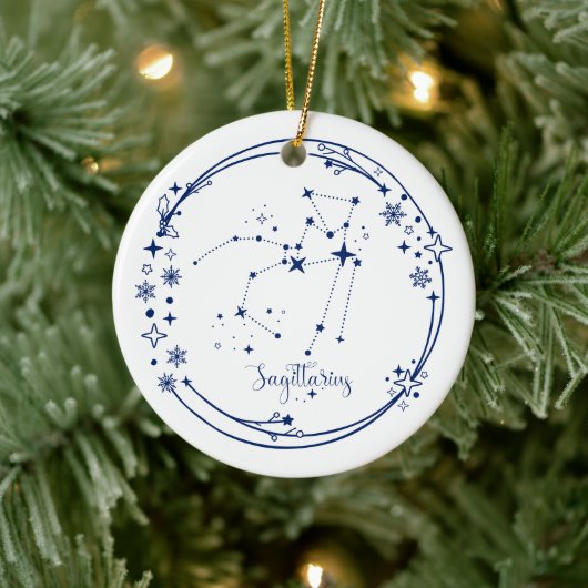 Kerst Aangepaste Naam Boogschutter Zodiac Sign Bla Keramisch Ornament (Boom)