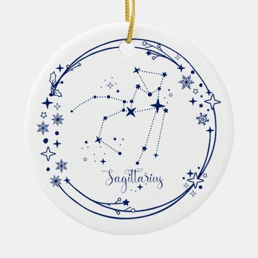 Kerst Aangepaste Naam Boogschutter Zodiac Sign Bla Keramisch Ornament (Voorkant)