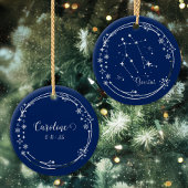 Kerst Aangepaste Naam Gemini Zodiac Blauw Zilver Keramisch Ornament