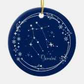 Kerst Aangepaste Naam Gemini Zodiac Blauw Zilver Keramisch Ornament (Voorkant)