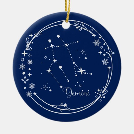 Kerst Aangepaste Naam Gemini Zodiac Blauw Zilver Keramisch Ornament (Voorkant)