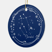 Kerst Aangepaste Naam Gemini Zodiac Blauw Zilver Keramisch Ornament (Links)