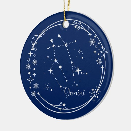 Kerst Aangepaste Naam Gemini Zodiac Blauw Zilver Keramisch Ornament (Links)