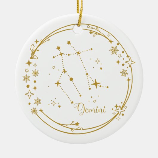 Kerst Aangepaste Naam Gemini Zodiac Sign Gold Keramisch Ornament (Voorkant)