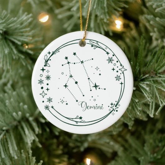 Kerst Aangepaste Naam Gemini Zodiac Sign Groen Keramisch Ornament (Boom)