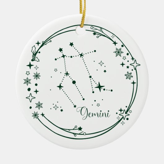 Kerst Aangepaste Naam Gemini Zodiac Sign Groen Keramisch Ornament (Voorkant)