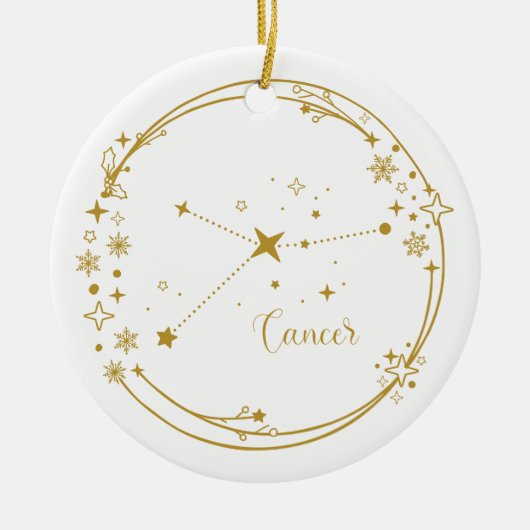 Kerst Aangepaste Naam Kanker Zodiac Sign Gold Keramisch Ornament (Voorkant)