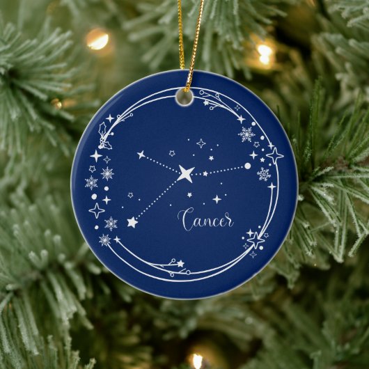 Kerst Aangepaste Naam Kanker Zodiak Blauw Zilver Keramisch Ornament (Boom)