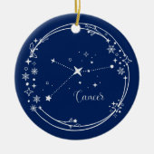 Kerst Aangepaste Naam Kanker Zodiak Blauw Zilver Keramisch Ornament (Voorkant)