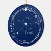Kerst Aangepaste Naam Kanker Zodiak Blauw Zilver Keramisch Ornament (Links)