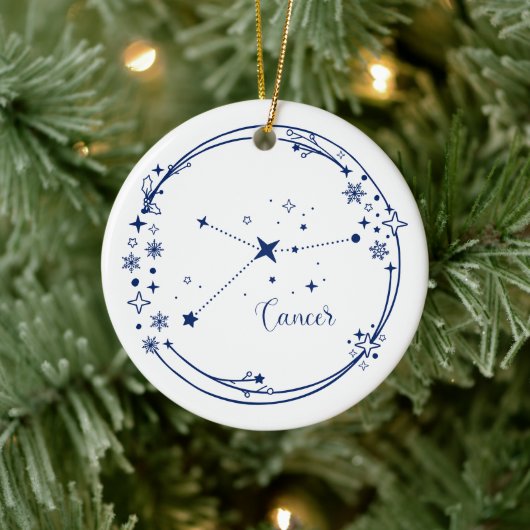 Kerst Aangepaste Naam Kanker Zodiak Teken Blauw Keramisch Ornament (Boom)