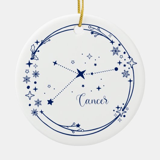 Kerst Aangepaste Naam Kanker Zodiak Teken Blauw Keramisch Ornament (Voorkant)