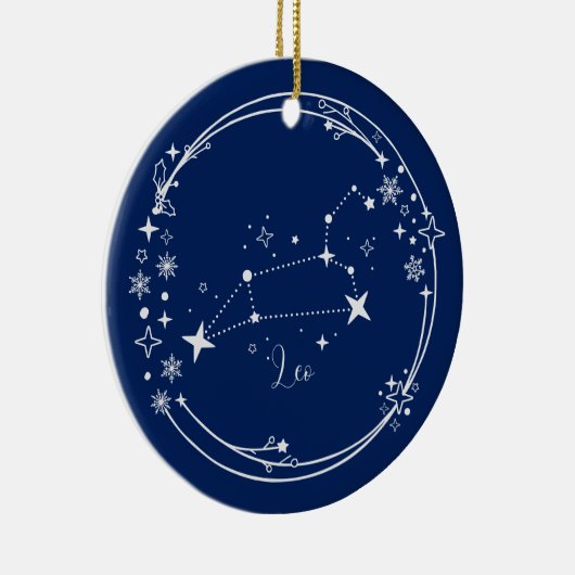 Kerst Aangepaste Naam Leo Zodiac Blue Silver Keramisch Ornament (Rechts)