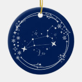 Kerst Aangepaste Naam Leo Zodiac Blue Silver Keramisch Ornament (Voorkant)