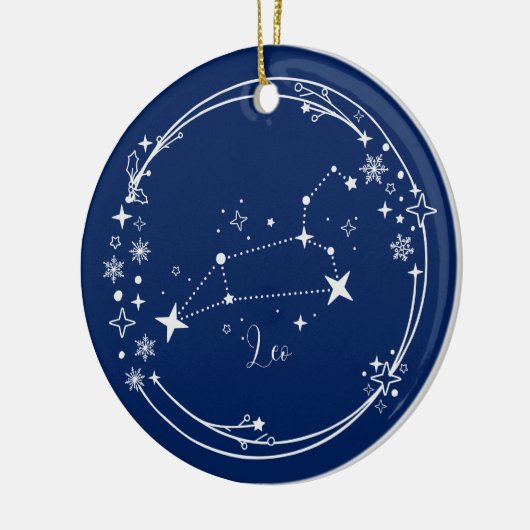 Kerst Aangepaste Naam Leo Zodiac Blue Silver Keramisch Ornament (Links)