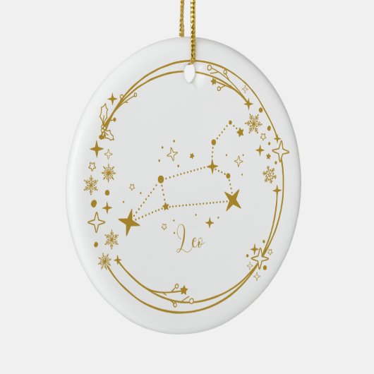 Kerst Aangepaste Naam Leo Zodiac Sign Gold Keramisch Ornament (Rechts)