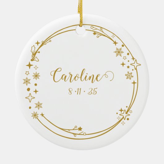 Kerst Aangepaste Naam Leo Zodiac Sign Gold Keramisch Ornament (Achterkant)