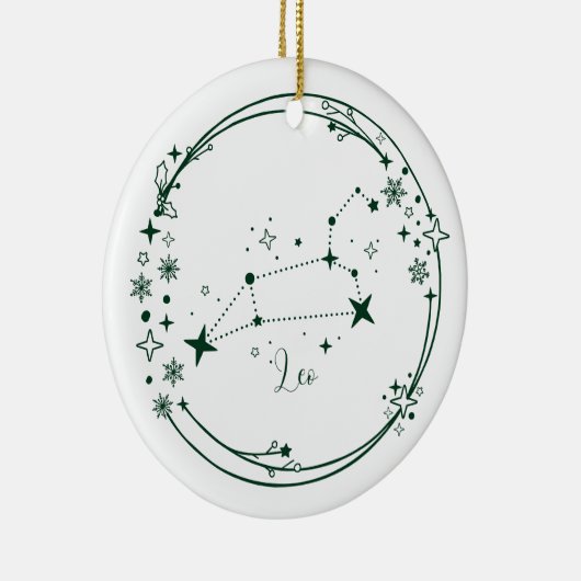 Kerst Aangepaste Naam Leo Zodiac Sign Groen Keramisch Ornament (Rechts)