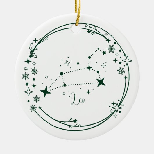 Kerst Aangepaste Naam Leo Zodiac Sign Groen Keramisch Ornament (Voorkant)