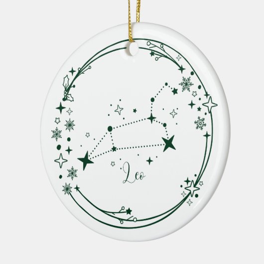 Kerst Aangepaste Naam Leo Zodiac Sign Groen Keramisch Ornament (Links)