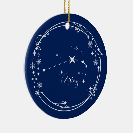Kerst Aangepaste Naam Ram Zodiac Blauw Zilver Keramisch Ornament (Rechts)