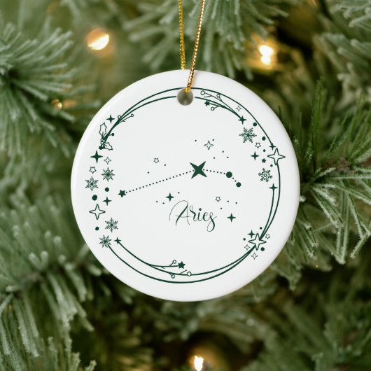 Kerst Aangepaste Naam Ram Zodiac Sign Groen Keramisch Ornament (Boom)