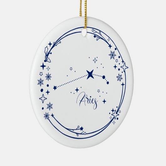 Kerst Aangepaste Naam Ram Zodiac Sign Stars Blauw Keramisch Ornament (Rechts)