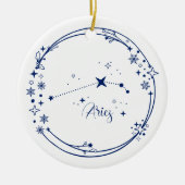 Kerst Aangepaste Naam Ram Zodiac Sign Stars Blauw Keramisch Ornament (Voorkant)