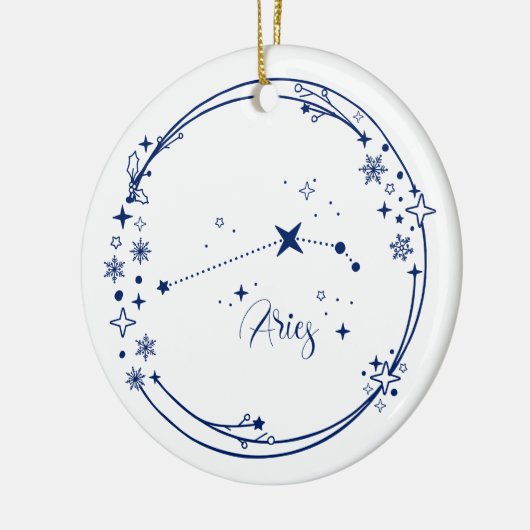 Kerst Aangepaste Naam Ram Zodiac Sign Stars Blauw Keramisch Ornament (Links)