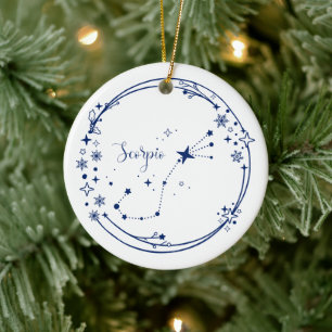 Kerst Aangepaste Naam Schorpioen Zodiac Sign Blauw Keramisch Ornament