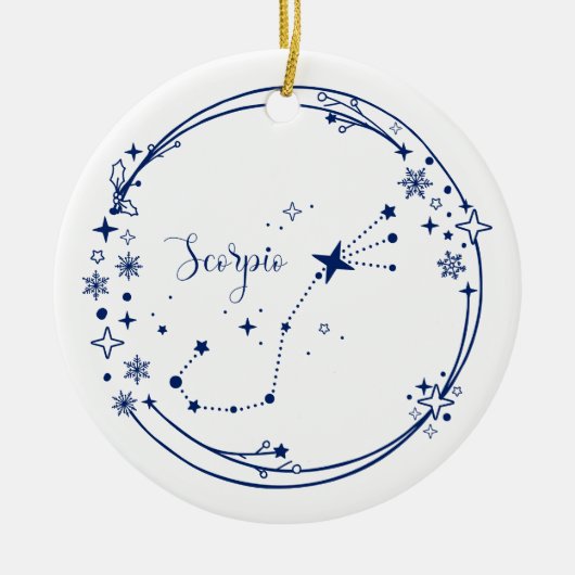 Kerst Aangepaste Naam Schorpioen Zodiac Sign Blauw Keramisch Ornament (Voorkant)