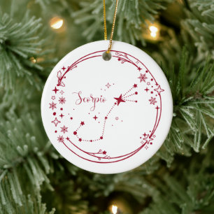 Kerst Aangepaste Naam Schorpioen Zodiac Teken Rood Keramisch Ornament