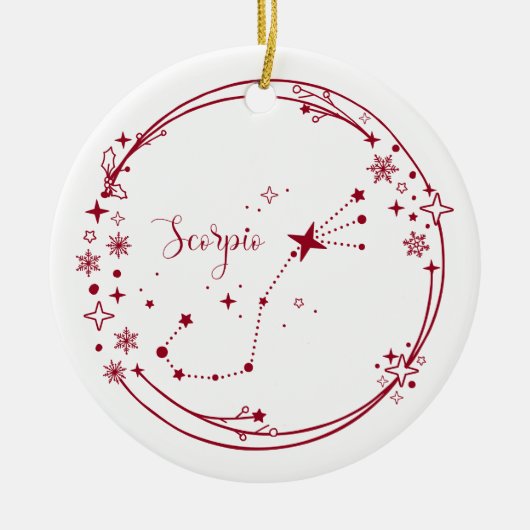 Kerst Aangepaste Naam Schorpioen Zodiac Teken Rood Keramisch Ornament (Voorkant)