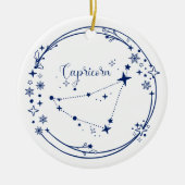 Kerst Aangepaste Naam Steenbok Zodiac Sign Blauw Keramisch Ornament (Voorkant)