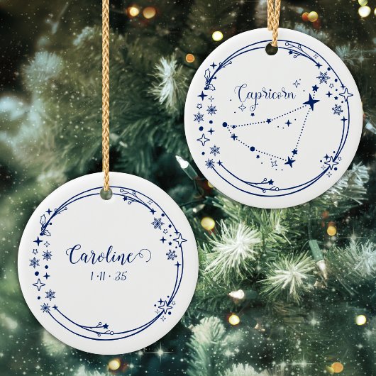 Kerst Aangepaste Naam Steenbok Zodiac Sign Blauw Keramisch Ornament