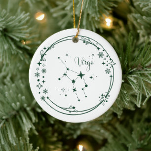 Kerst Aangepaste Naam Virgo Zodiac Sign Groen Keramisch Ornament