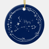 Kerst Aangepaste Naam Vissen Zodiac Blauw Zilver Keramisch Ornament (Voorkant)