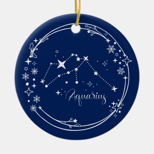 Kerst Aangepaste Naam Waterman Zodiac Blauw Zilver Keramisch Ornament (Voorkant)