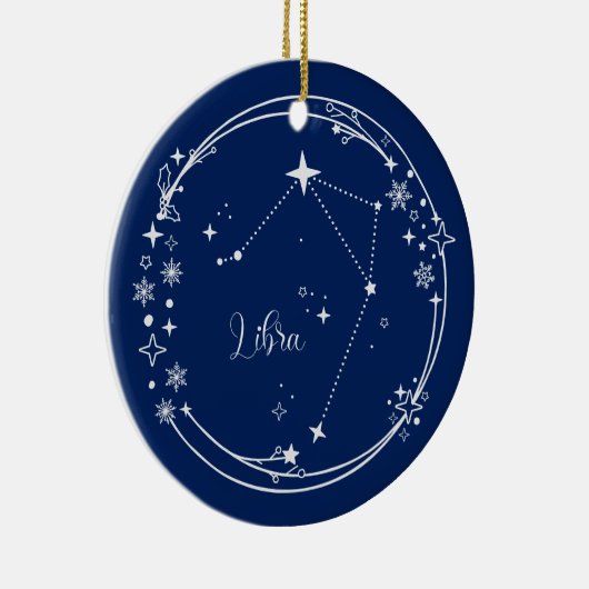 Kerst Aangepaste Naam Weegschaal Zodiac Blauw Zilv Keramisch Ornament (Rechts)
