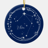 Kerst Aangepaste Naam Weegschaal Zodiac Blauw Zilv Keramisch Ornament (Voorkant)