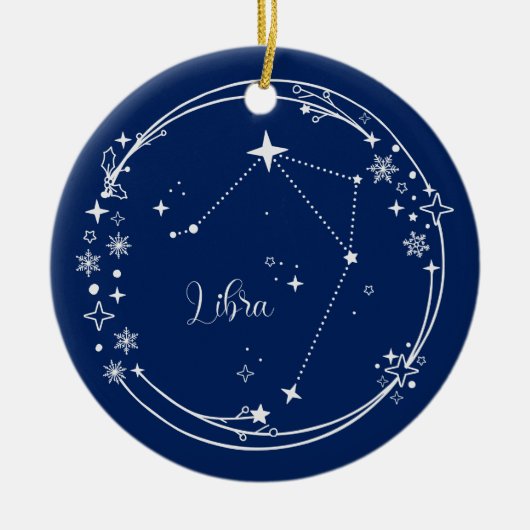 Kerst Aangepaste Naam Weegschaal Zodiac Blauw Zilv Keramisch Ornament (Voorkant)