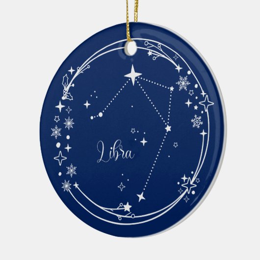 Kerst Aangepaste Naam Weegschaal Zodiac Blauw Zilv Keramisch Ornament (Links)