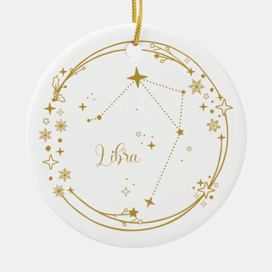 Kerst Aangepaste Naam Weegschaal Zodiac Sign Gold Keramisch Ornament (Voorkant)