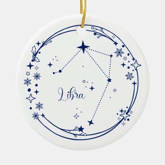 Kerst Aangepaste Naam Weegschaal Zodiac Teken Blau Keramisch Ornament (Voorkant)