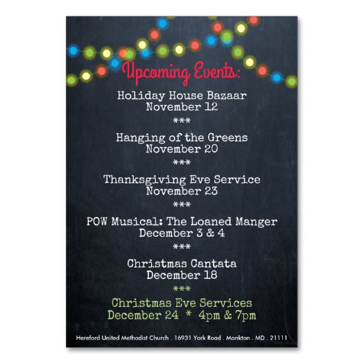 Kerst Aankomende Evenementen Kerktafel Kaart (Achterkant)