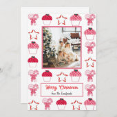 Kerst Aardbei Cupcakes & suikerriet Feestdagenkaart (Voorkant / Achterkant)