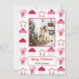 Kerst Aardbei Cupcakes & suikerriet Feestdagenkaart